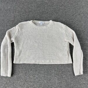 Reiss Sweater Womens Medium White Avril Crochet Open Knit Linen Blend Pullover